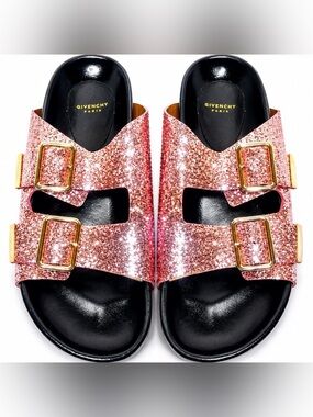 GIVENCHY Pink Swiss Glitter Double Buckle Sandals